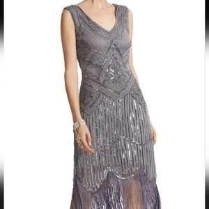 BABEYOND Silver Midi Fringe Dress with Elegant Design Size S